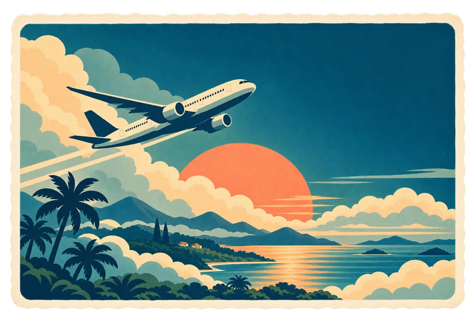 Are flight times local?: Travary postcard art