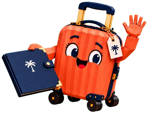 Travi, the Travary suitcase, waving